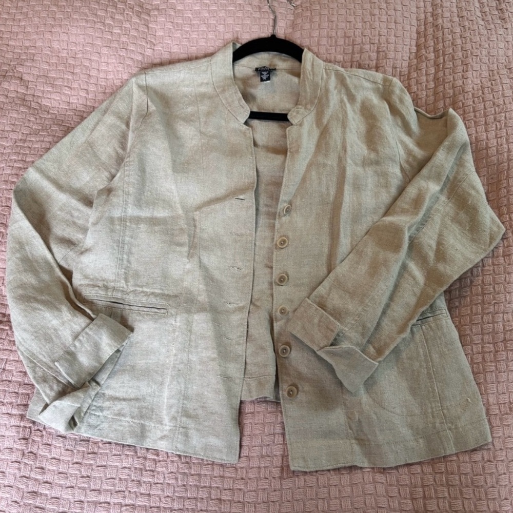 Eileen Fisher 100% Irish Linen Minimalist
Button Up Blazer Women's Sz PL